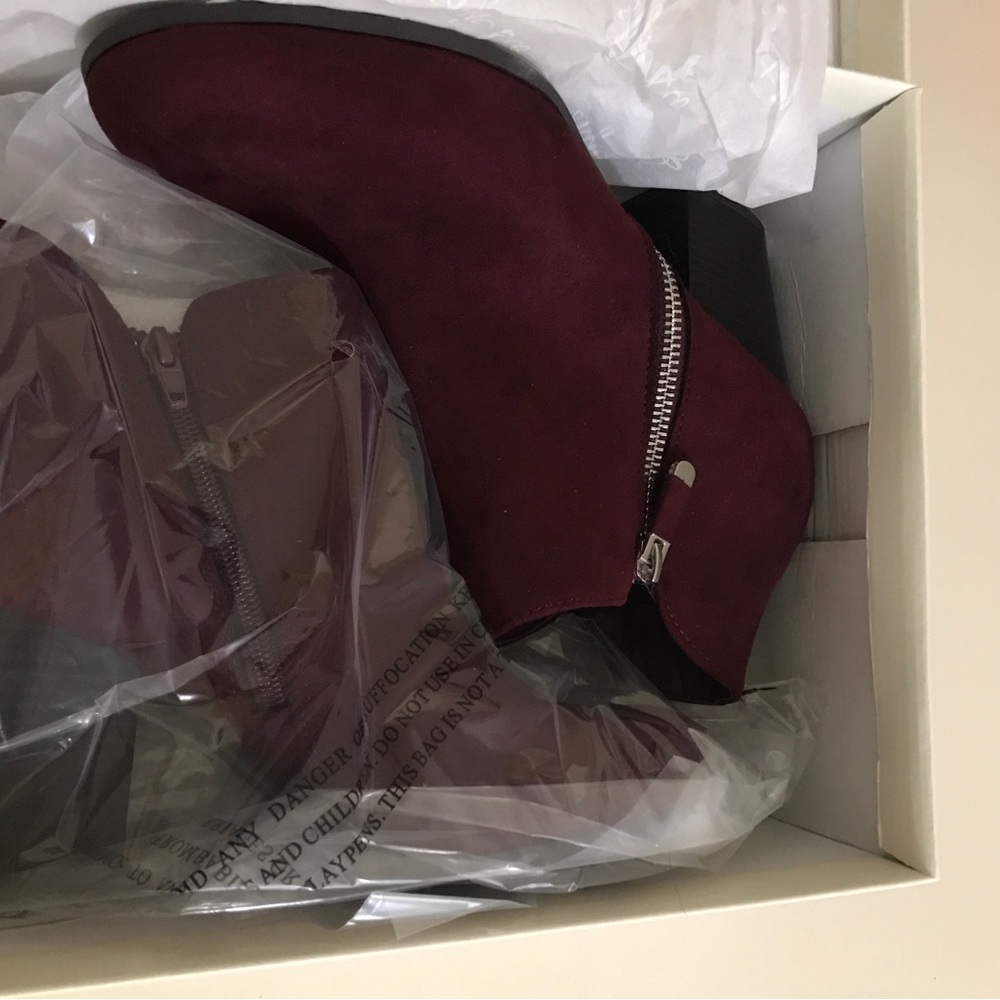 Women's Burgundy Suede Ankle Boots with Side Zip
